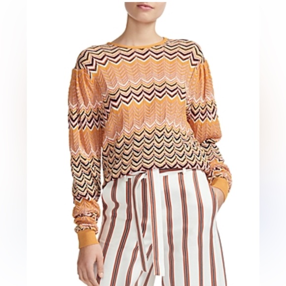 Maje Sweaters - Maje Multicolor Chevron Crewneck Sweater
